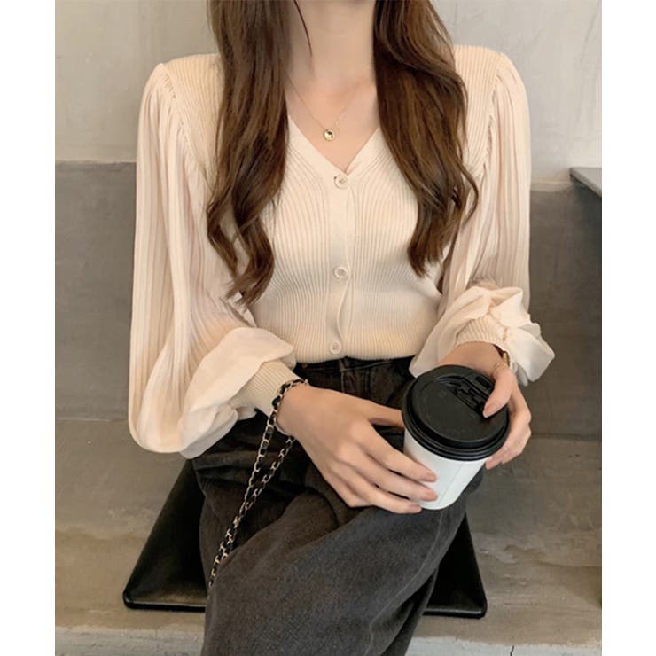 春カーディガン ドッキングブラウス シフォンボリューム袖 | COCOMOMO | 詳細画像17 