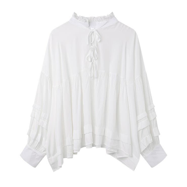 St.cecilia TOPS – GIRLISH St.cecilia フリルネック パフスリーブ 