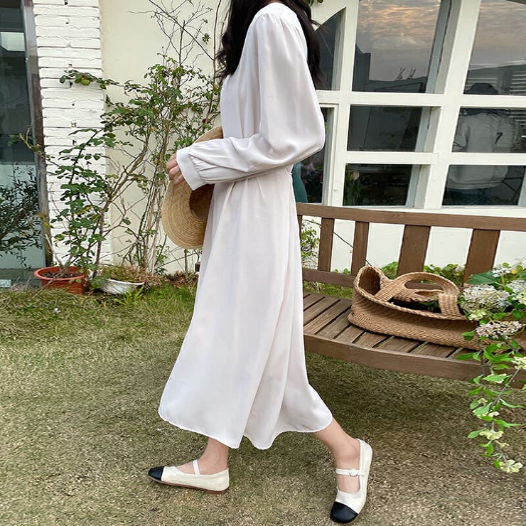 長袖ワンピース レディースシャツワンピース 無地ロングワンピース