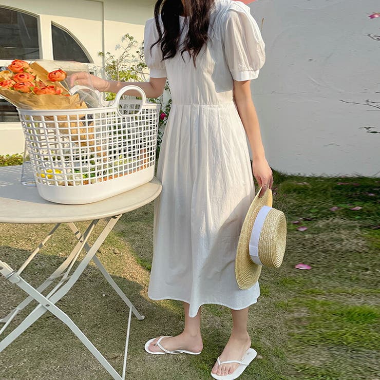 ワンピース ロングワンピース 半袖フレアロング丈ワンピース[品番