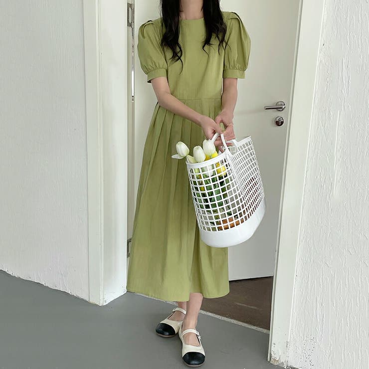 ワンピース ロングワンピース 半袖フレアロング丈ワンピース[品番