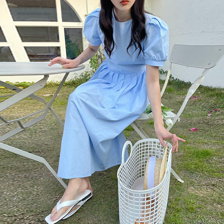 ワンピース ロングワンピース 半袖フレアロング丈ワンピース[品番
