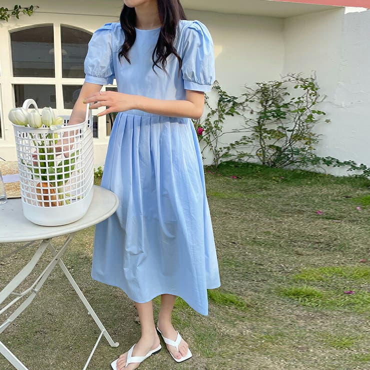 ワンピース ロングワンピース 半袖フレアロング丈ワンピース[品番