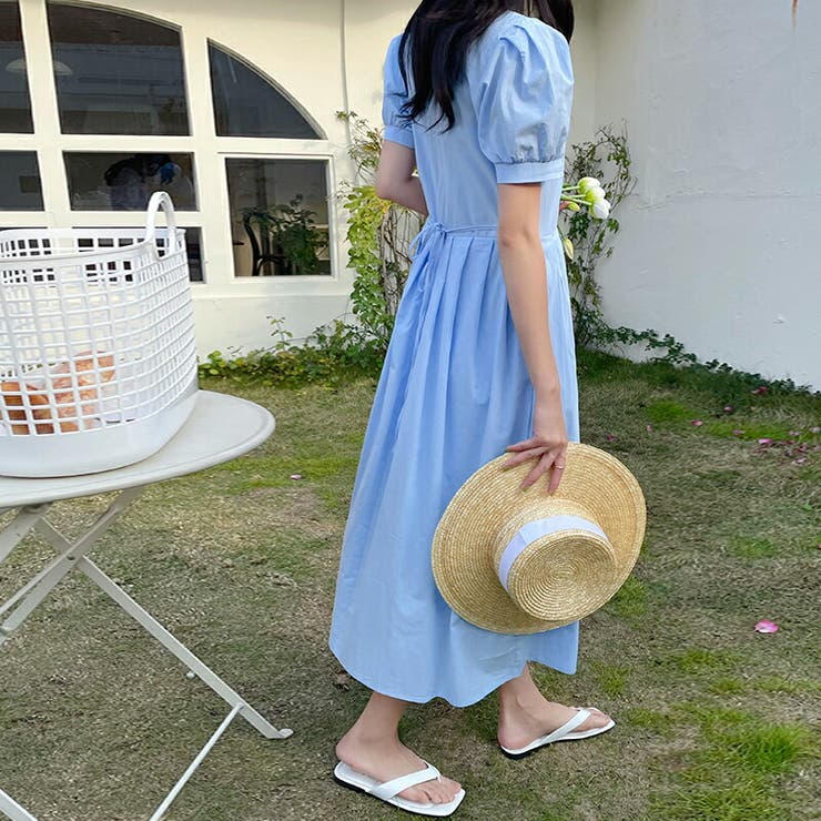 ワンピース ロングワンピース 半袖フレアロング丈ワンピース[品番