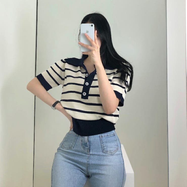 サマーニット 半袖ニット 襟付きニット | COCOMOMO | 詳細画像11 