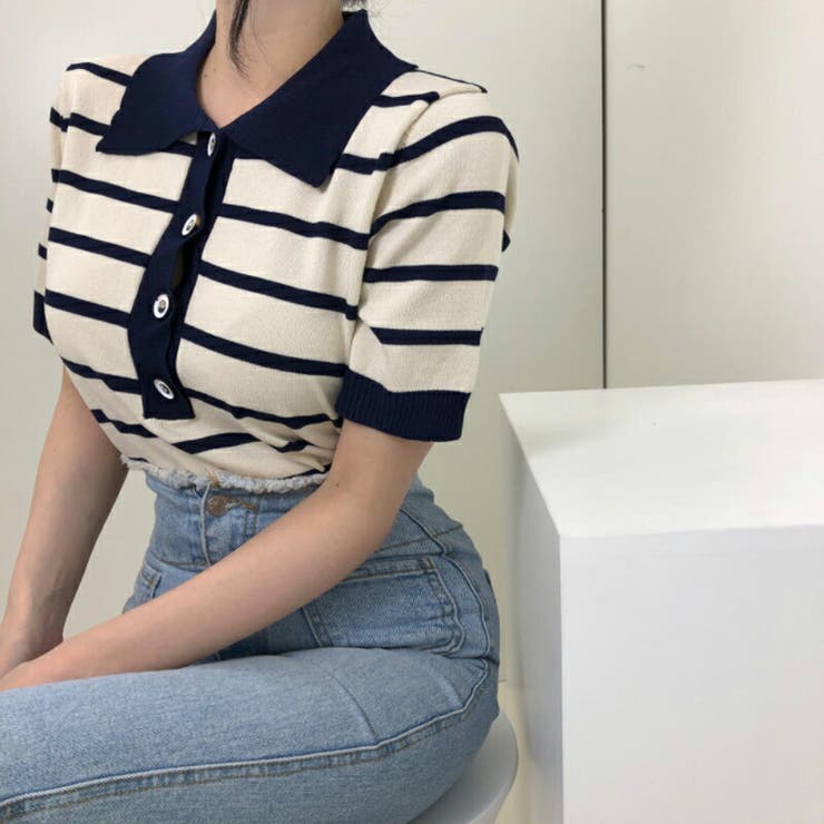 サマーニット 半袖ニット 襟付きニット | COCOMOMO | 詳細画像8 