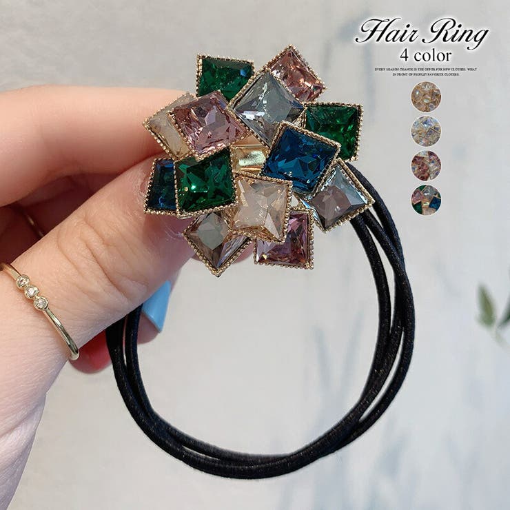 ヘアアクセサリー クリスタル ストーンヘアゴム[品番