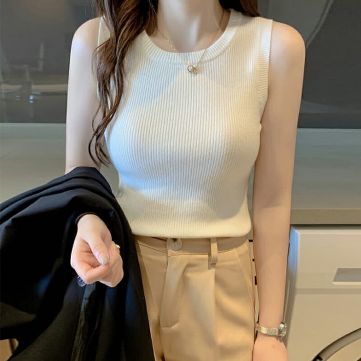 レディースノースリーブニット タンクトップサマーニット 洗えるニット