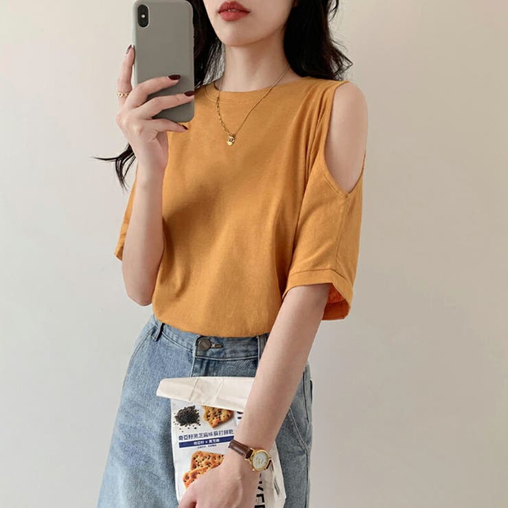 Tシャツ オフショルダー半袖Tシャツ 肩出し半袖Tシャツ[品番