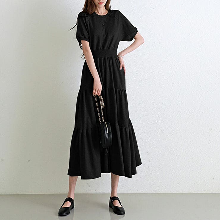 ワンピース 半袖ティアードワンピース ロング丈ワンピース[品番
