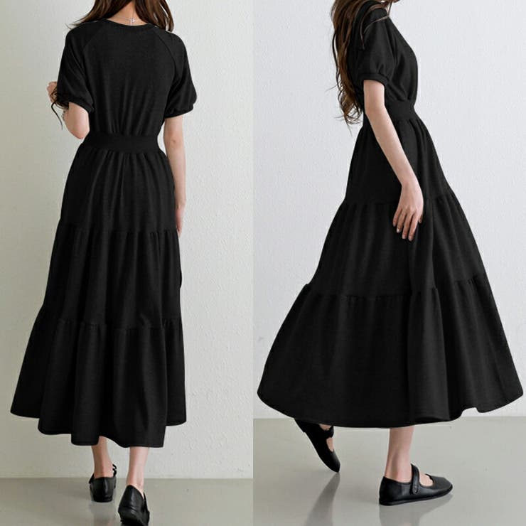 韓国風 半袖 ロング ティアード ワンピース パーティー用 Amazon | [Patypeety] パーティードレス 袖あり 結婚式 お呼ばれ