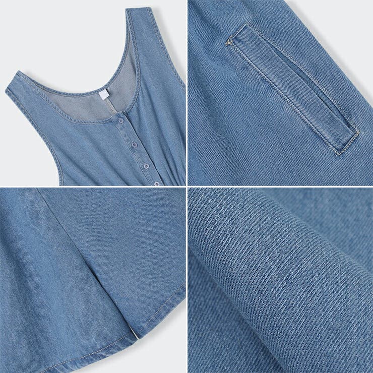 レディースショートパンツ デニムオールインワン ノースリーブジャンプ