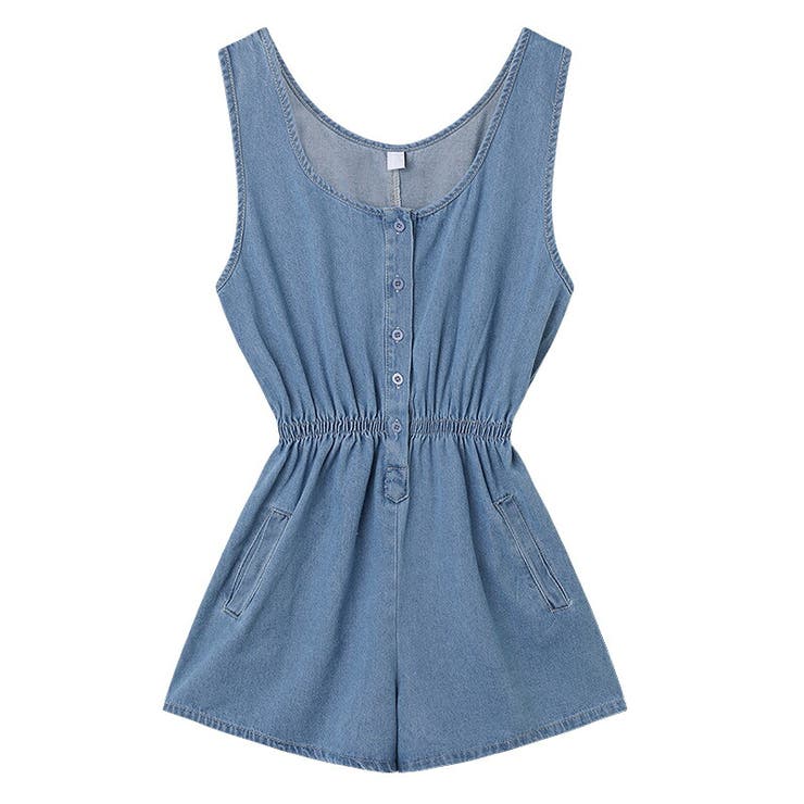 レディースショートパンツ デニムオールインワン ノースリーブジャンプ