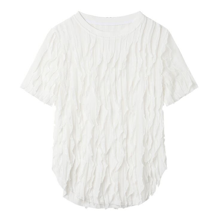 プリーツ 半袖 Tシャツ おしゃれ シンプルデザイン 使いやすい Tシャツ 半袖プリーツTシャツ シワ加工[品番：COCW0004330