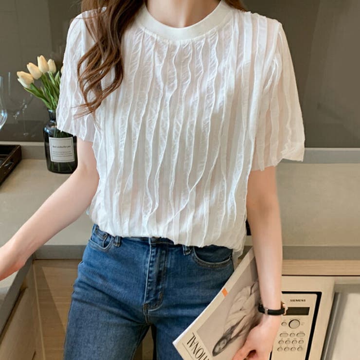 シワ加工 半袖ブラウス レディース半袖tシャツクルーネック 品番 Cocw Cocomomo ココモモ のレディース ファッション通販 Shoplist ショップリスト