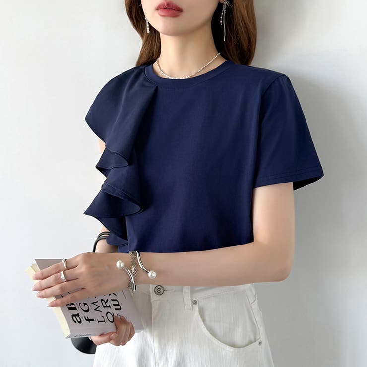 大人フェミニン】 アシメフリルTシャツ フリルトップス[品番
