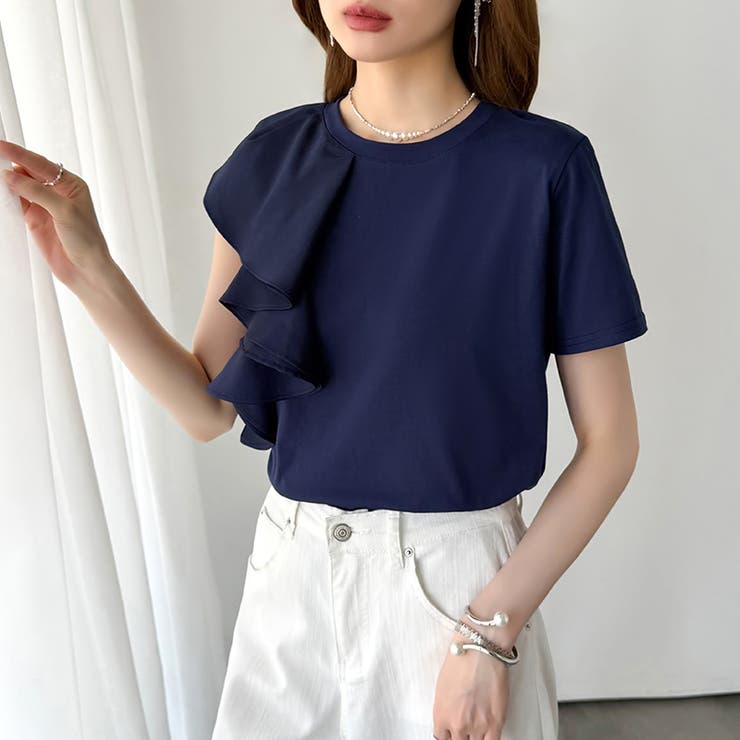 大人フェミニン】 アシメフリルTシャツ フリルトップス[品番