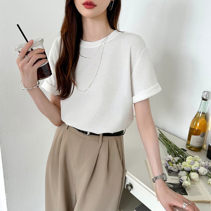 ワッフルtシャツ カットソー 半袖Tシャツ | COCOMOMO | 詳細画像14 