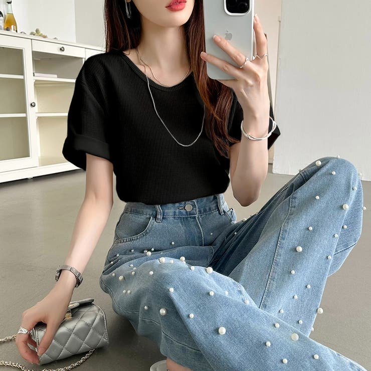 ワッフルtシャツ カットソー 半袖Tシャツ | COCOMOMO | 詳細画像37 