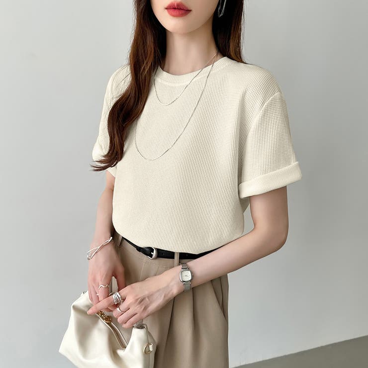 ワッフルtシャツ カットソー 半袖Tシャツ[品番：COCW0004350