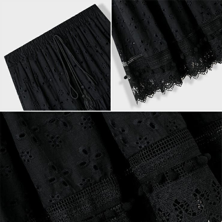 カットワークレーススカート ロングスカート マーガレット刺繍