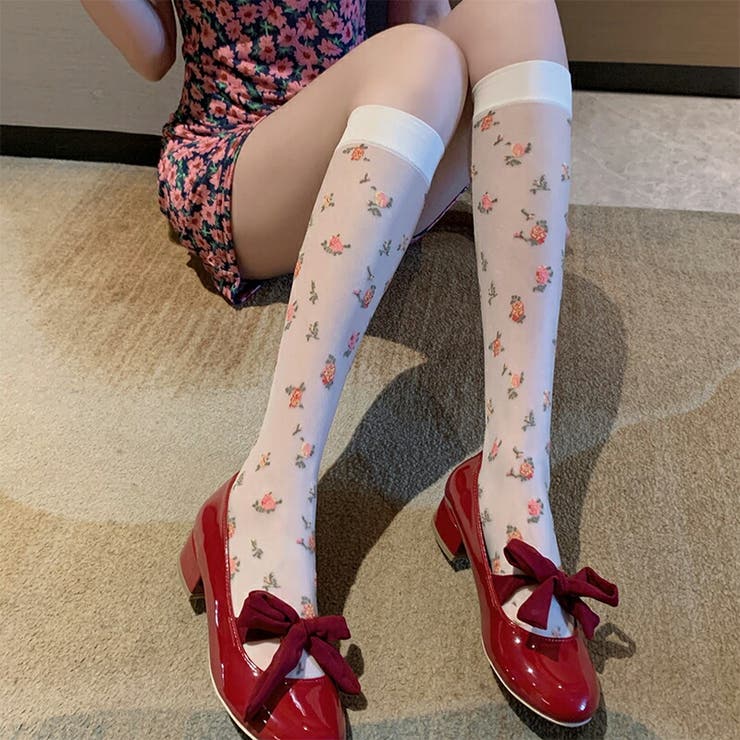 レディース ニーハイソックス 花柄ソックス 可愛い | COCOMOMO | 詳細画像10 