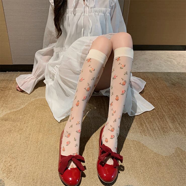 レディース ニーハイソックス 花柄ソックス 可愛い | COCOMOMO | 詳細画像12 