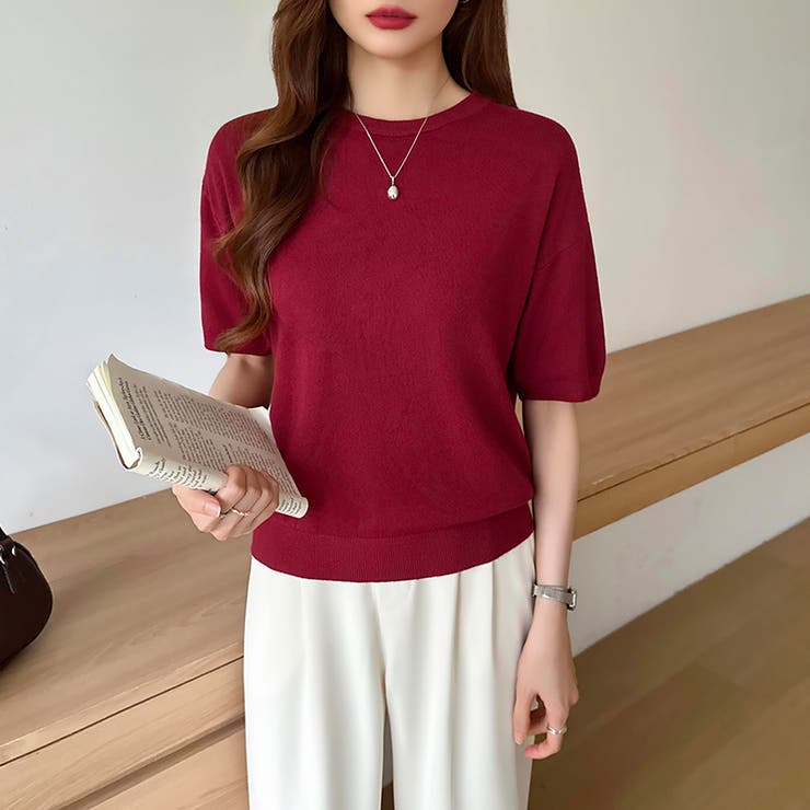 サマーニット オフィスカジュアル クルーネックニット | COCOMOMO | 詳細画像56 