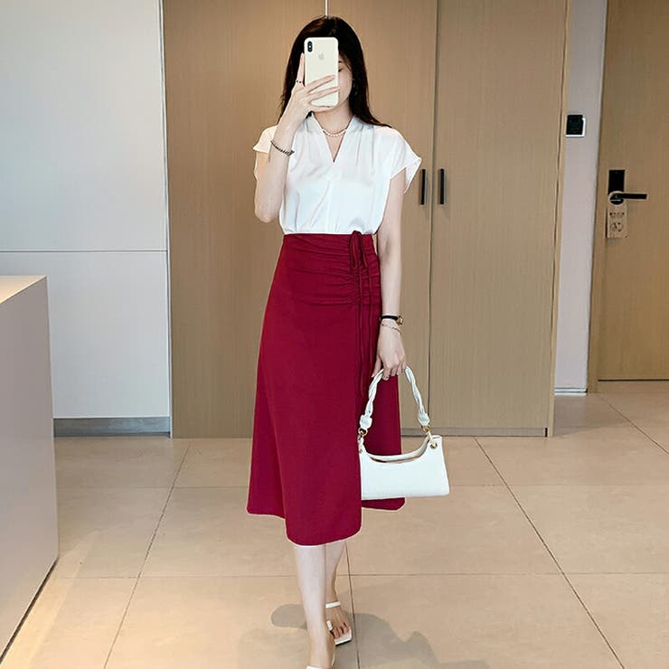 Vネックブラウス フレンチスリーブ オフィスカジュアル | COCOMOMO | 詳細画像16 