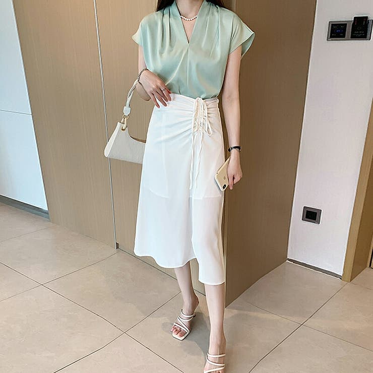 Vネックブラウス フレンチスリーブ オフィスカジュアル | COCOMOMO | 詳細画像21 