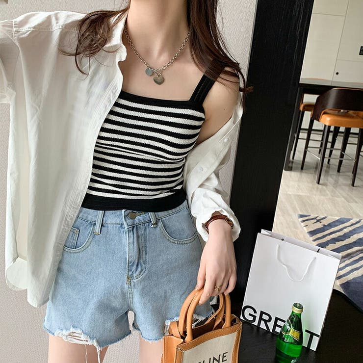 キャミソール ボーダーニットキャミソール サマーニット