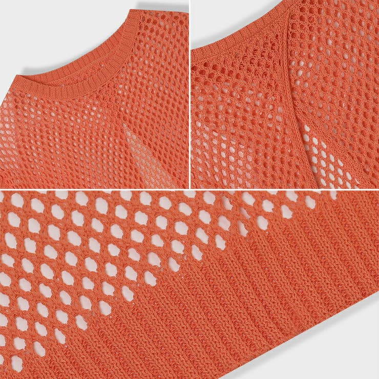 ノースリーブ 透かし編みバックスリットトップス 2wayメッシュ