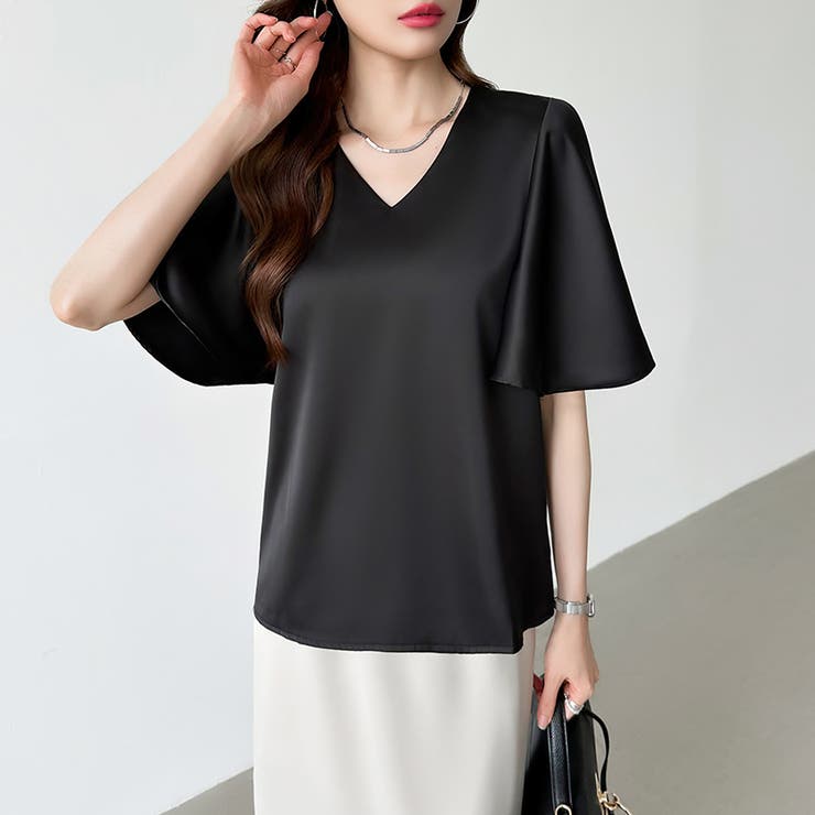 シフォンブラウス フレアスリーブブラウス とろみシャツブラウス | COCOMOMO | 詳細画像14 