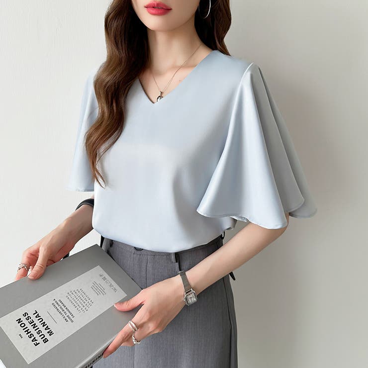 シフォンブラウス フレアスリーブブラウス とろみシャツブラウス | COCOMOMO | 詳細画像15 