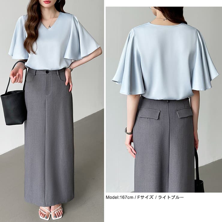 シフォンブラウス フレアスリーブブラウス とろみシャツブラウス | COCOMOMO | 詳細画像18 