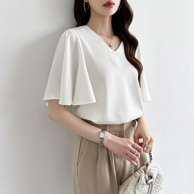 シフォンブラウス フレアスリーブブラウス とろみシャツブラウス | COCOMOMO | 詳細画像24 