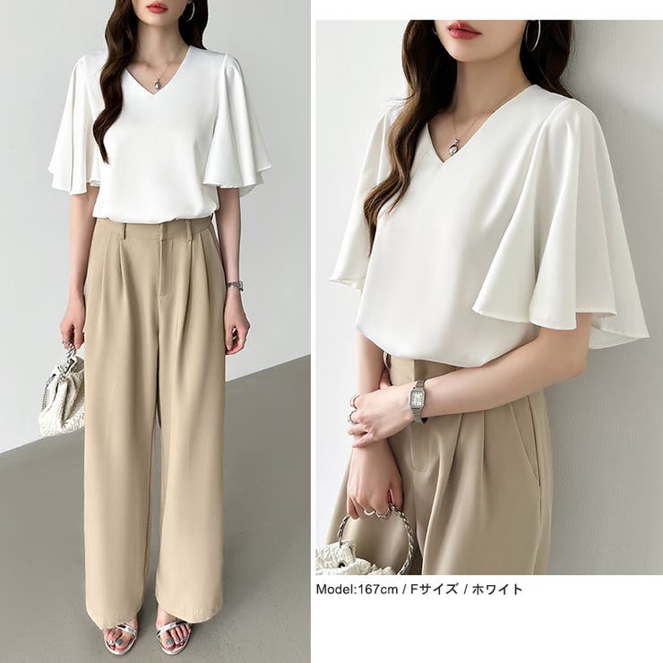 シフォンブラウス フレアスリーブブラウス とろみシャツブラウス | COCOMOMO | 詳細画像26 