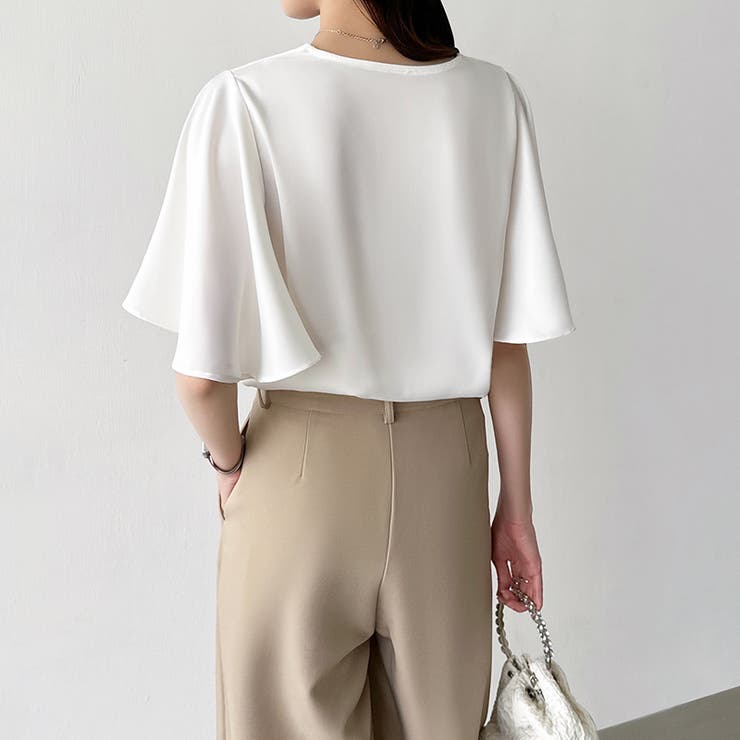 シフォンブラウス フレアスリーブブラウス とろみシャツブラウス | COCOMOMO | 詳細画像28 