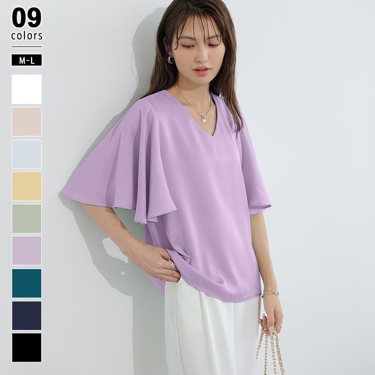 セール】【10色展開】 シャーリング シアーブラウス シフォン