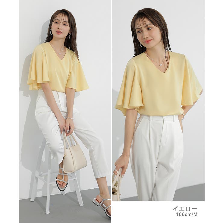 シフォンブラウス フレアスリーブブラウス とろみシャツブラウス | COCOMOMO | 詳細画像36 