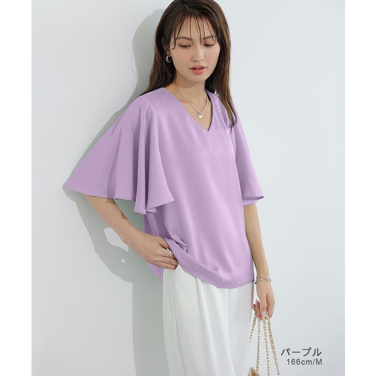 シフォンブラウス フレアスリーブブラウス とろみシャツブラウス | COCOMOMO | 詳細画像30 