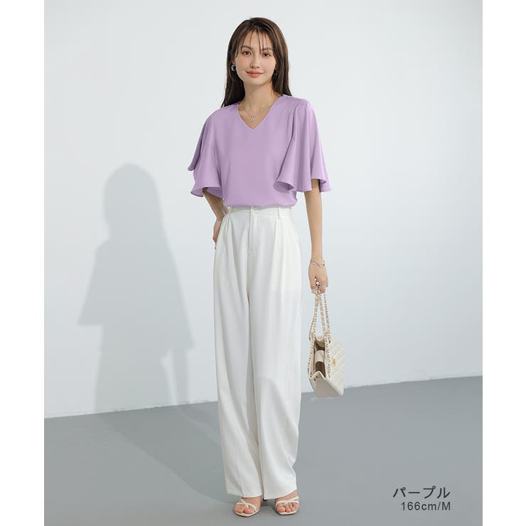 シフォンブラウス フレアスリーブブラウス とろみシャツブラウス | COCOMOMO | 詳細画像31 