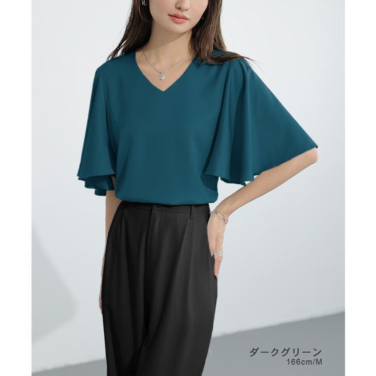 シフォンブラウス フレアスリーブブラウス とろみシャツブラウス | COCOMOMO | 詳細画像32 