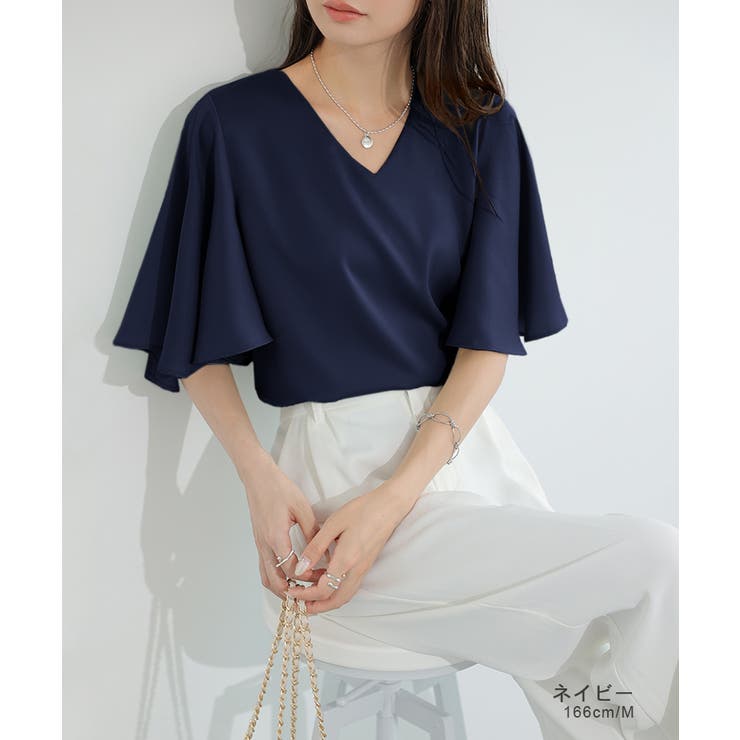 シフォンブラウス フレアスリーブブラウス とろみシャツブラウス | COCOMOMO | 詳細画像37 