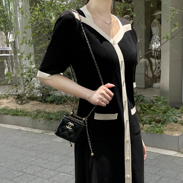 ワンピース バイカラーワンピース パイピングワンピース[品番