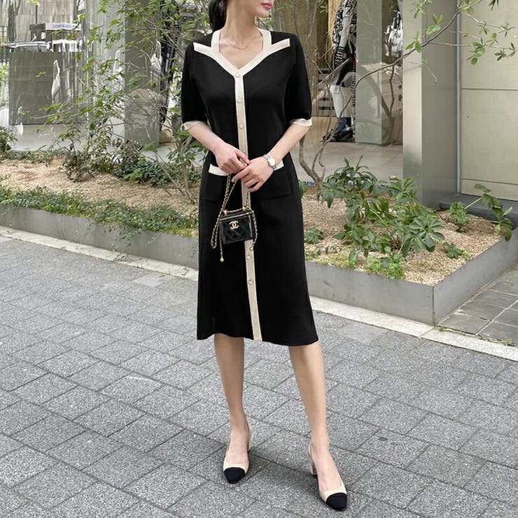 ワンピース バイカラーワンピース パイピングワンピース[品番