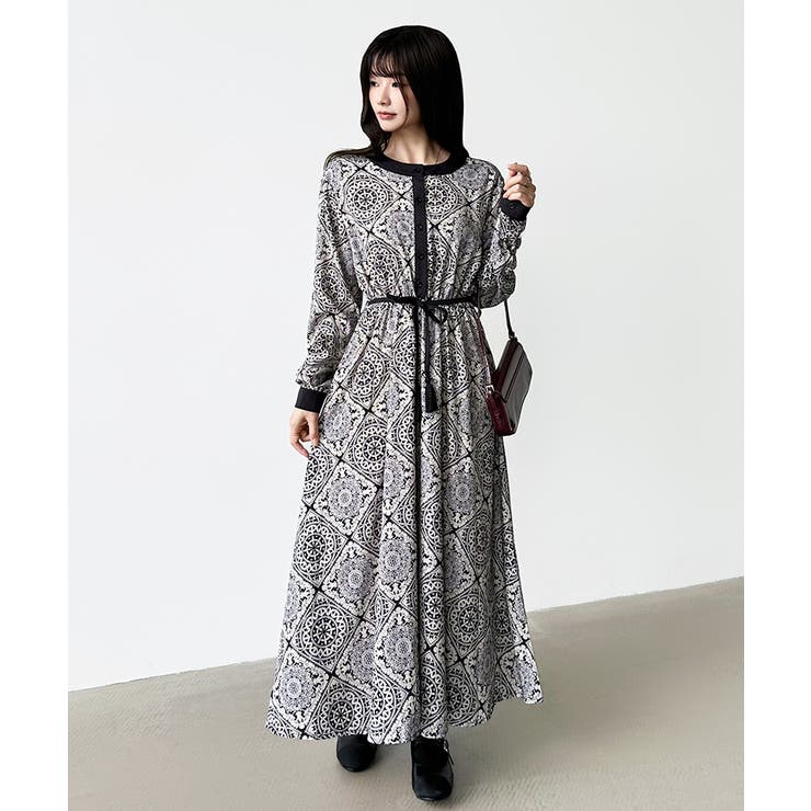 YOKANG　すいはい柄ロングワンピース　フレンチスリーブ YOKANG すいはい柄ロングワンピース フレンチスリーブ YOKANG すいはい