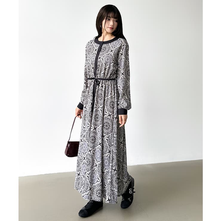 ロングワンピース フレンチスリーブワンピース ダマスク柄ワンピース | COCOMOMO | 詳細画像54 