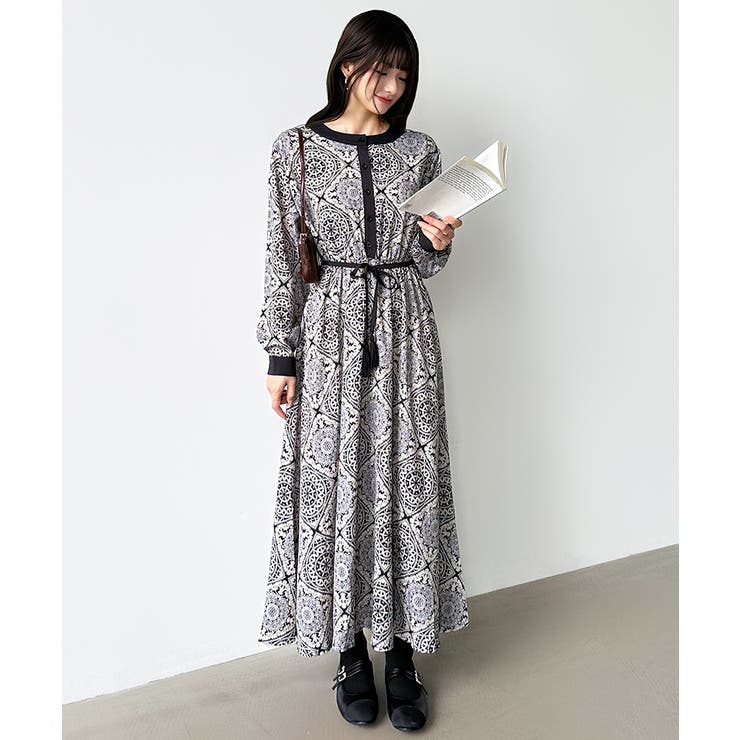 ロングワンピース フレンチスリーブワンピース ダマスク柄ワンピース | COCOMOMO | 詳細画像55 