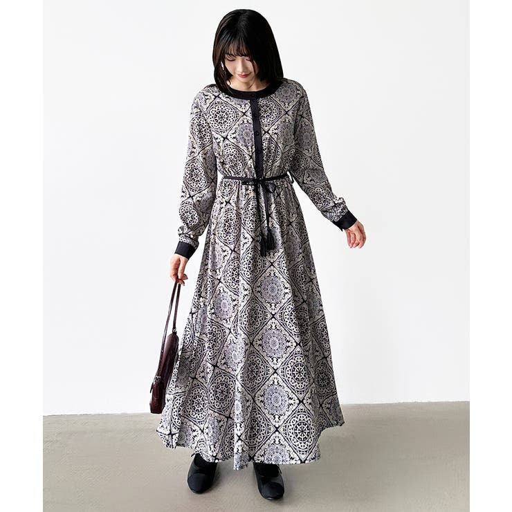 ロングワンピース フレンチスリーブワンピース ダマスク柄ワンピース | COCOMOMO | 詳細画像56 